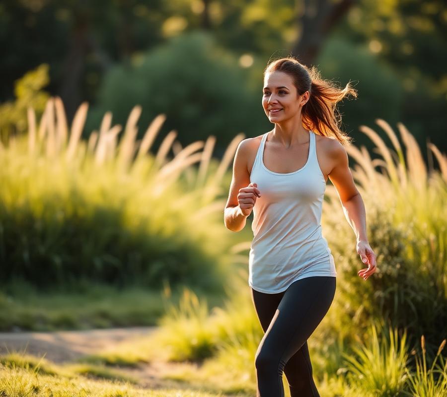 Woman walking outdoors in morning light